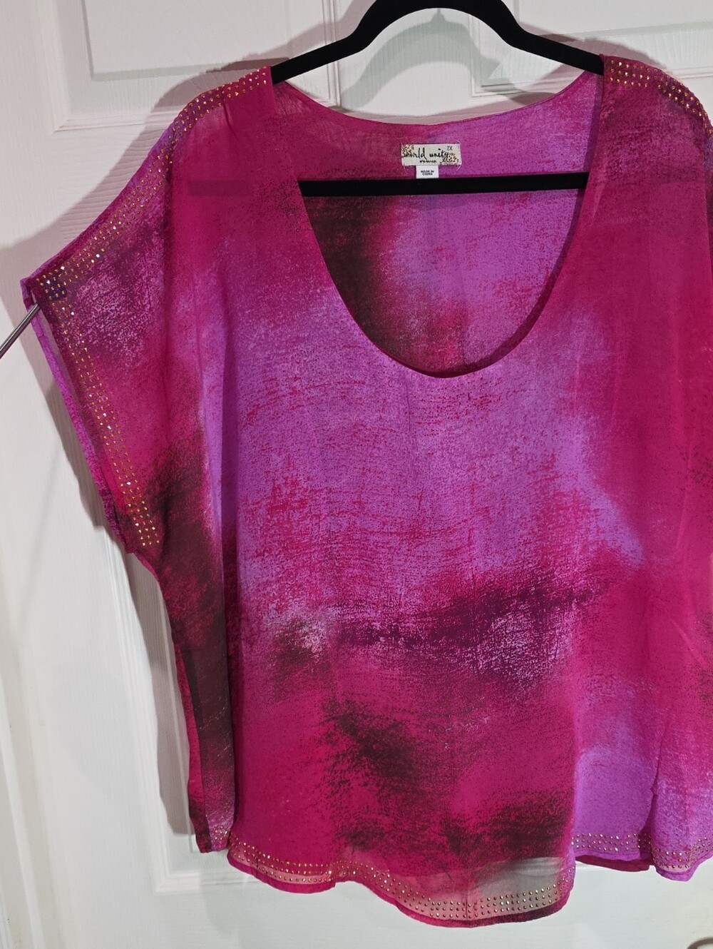 Willi Smith Fuchsia Short Sleeve Scoop Neck Blouse